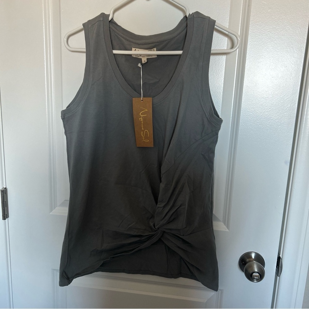 Niyama Sol Yoga Tie Tank Top Shirt Size Large Cement Gray NWT $38